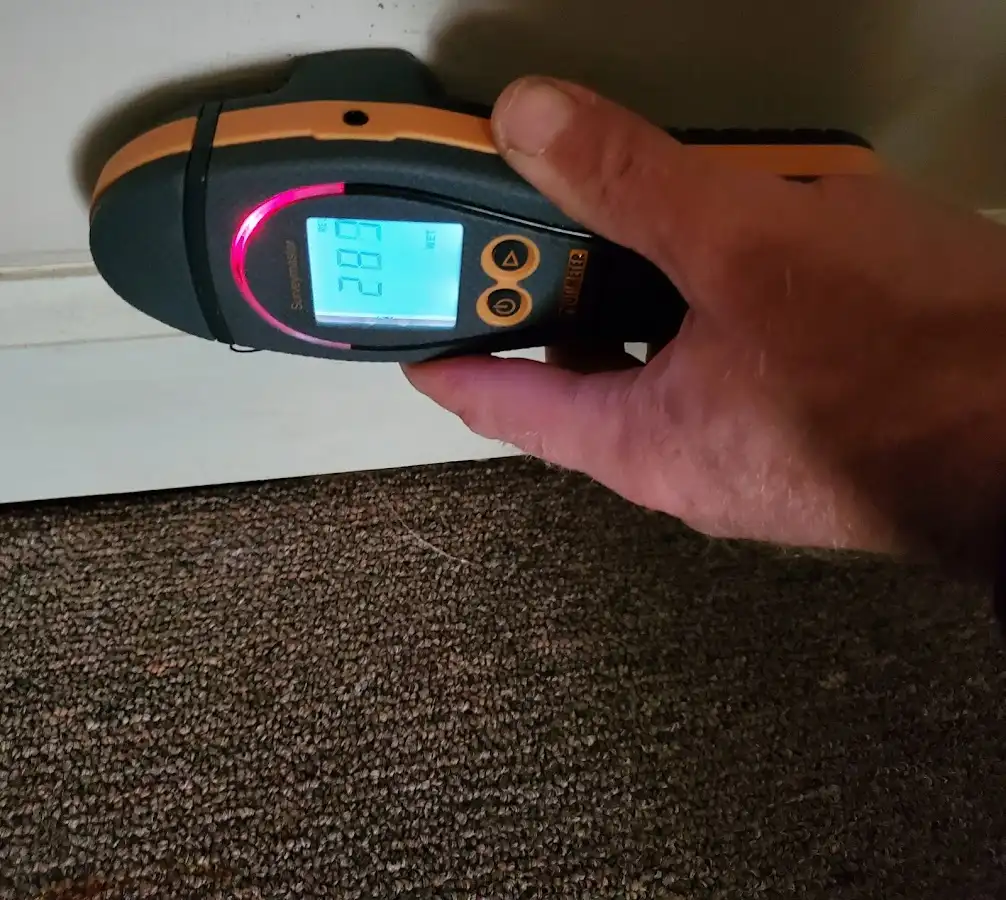 Moisture detection at baseboard during Burst Pipe Cleanup in Monroe